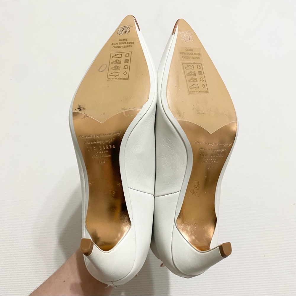 Ted Baker Gemie Slanted Heel White Leather Ankle Boot Bootie - Picture 11 of 13